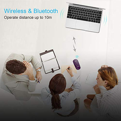 FENIFOX Bluetooth Mouse Slim, Whisper-Quiet Mini Flat Portable Mobile Mice Rechargeable Compatible with Laptop,PC,Android Windows Tablet - Deep Purple | Flat, Portable, Whisper Quiet, 3 Buttons Design , 2400 DPI Precision for iPad Laptop MacBook Tablet iP