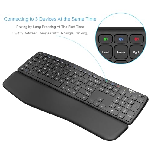 Arteck Bluetooth Keyboard Universal Wave Comfortable Keypad with Palm Rest Multi-Device Full Size Wireless Keyboard for Windows iOS iPad OS Android, Computer Desktop Laptop Surface Tablet Smartphone
