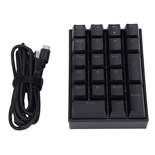 USB Numeric Keypad, LED Backlit 21-Key Mechanical Numpad for PC , Ergonomic Wired Number Pad for Desktop Laptop, Mini Portable Numeric Keypad for Home and Office, Plug and Play (Red Switch)