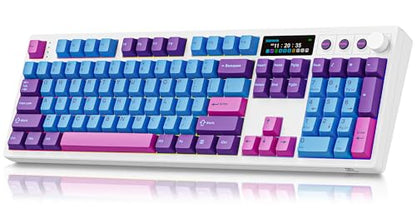 BOYI K104Pro Creamy Mechanical Gaming Keyboard,2.2" Smart Screen&Media Knob,QMK/VIA Programmable Tri-Mode BT/2.4GHz/USB-C 100% Full Size Gasket Mounted Hot Swap RGB Keyboard for PC Mac(White Joker) - color: White Joker