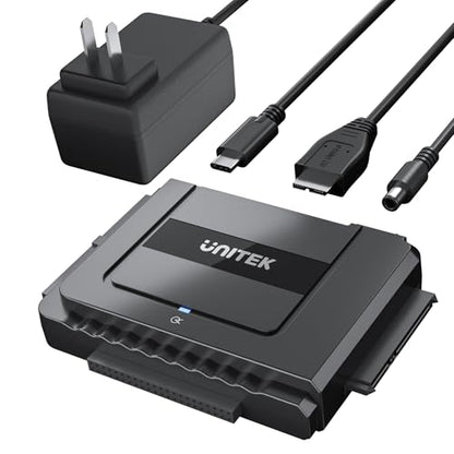 Unitek USB-C SATA/IDE Adapter, Dual-Drive, 6Gbps, for 2.5/3.5" HDD/SSD | Simultaneous 1 SATA + 1 IDE Access; For 2.5/3.5" IDE/SATA, Optical; Plug & Play, Hot-Swap; 12V Adapter Included - color: USB C 6Gbps SATA & 5 Gbps IDE