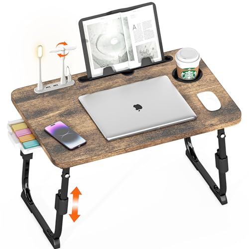 Lap Desk for Bed, Adjustable Laptop Desk with USB Charging Port, Storage Drawer & Bookshelf — Foldable Bed Desk for WFH & Students, 23.6" Desktop Fits 17" Laptop, Non-Slip, Carbonized - color: Carbonized