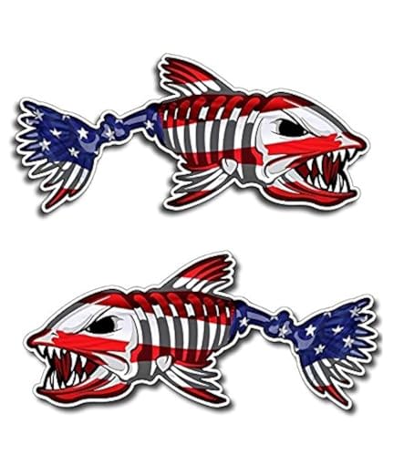 Premium American Flag Bone Fish Sticker – 5 Inches – 2 PCS Vinyl USA Decals for Car Window, Fishing Toolbox, Kayak, Boat, Laptop, Bumper – Patriotic Fishing Stickers - color: Usa