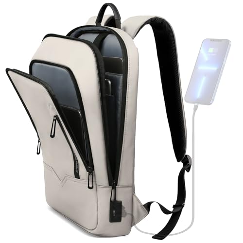 hk Backpack for Men Business Slim Laptop Bag | Anti Theft Travel Backpacks 15.6 Inch Laptop Water Resistant Computer Bag for Work Office College, White - color: White, size: 15.6 Inch