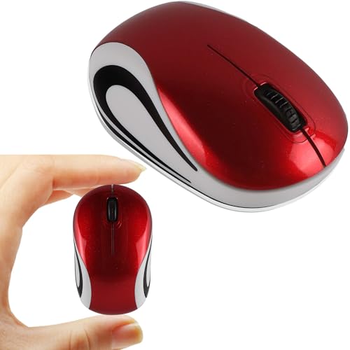 Mini Wireless Mouse, Small Kids Mouse for Home School,Portable Travel Mice Wireless with USB Receiver, 3 Buttons,for PC Laptop Computer(Red) - color: Red