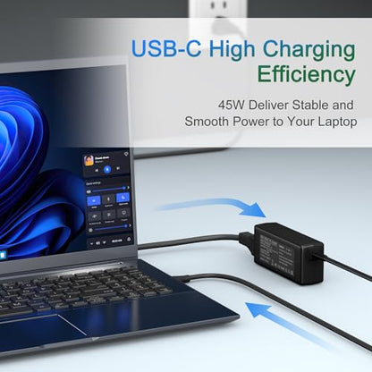 45W USB-C Laptop Charger Compatible with HP Chromebook X360 11 14 14-ca051wm 14-ca052wm 14-ca091wm 14-ca0061dx Type C Power Supply Adapter