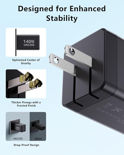 2Pack Mac Book Charger 140W, USB C Fast Charger Foldable 3-Port Multi-Device Fast Power Adapter, USB C Charger for MacBook pro/Air, Dell, Samsung Galaxy, iPad Pro, and More(Black)