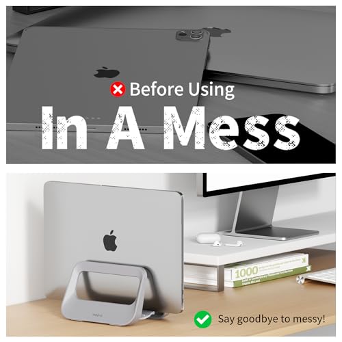 Vertical Laptop Stand for Desk,Plastics Laptop Holder Dock with Silicone Protection,Compatible with All MacBook/Surface/Samsung/HP/Dell/Chrome Book (Gray) - color: Gray
