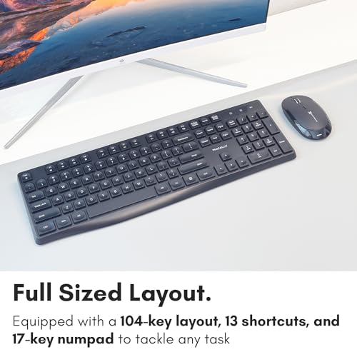 Macally Wireless Keyboard | 2.4G Computer Keyboard (Full Size, Quiet Keys) All Day Comfortable Typing with Wireless USB for Laptop, Desktop PC, Surface, Chromebook, Notebook