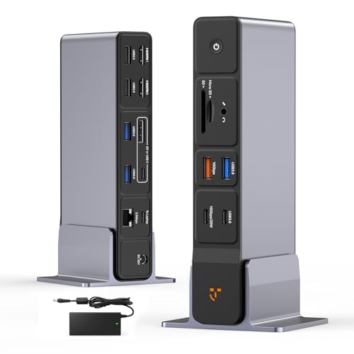 TobenONE Laptop Docking Station 3 Monitors, 8 USB Ports, 150W Adapter | 100W PD and 20W Charging, 2.5G Ethernet, Triple 4K via 2 HDMI, DP, USB C, Single 4K@144, SD/TF 4.0 for Windows/Chrome OS