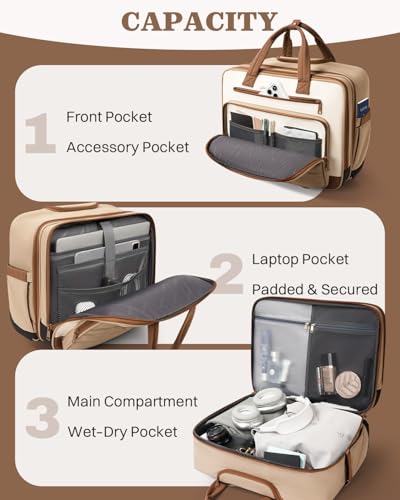 AUROTIER Rolling Puffer Laptop Bag, Rolling Briefcase for Women, Wheeled 16 Inch Computer Bag, Water Resistant Stylish Overnight Underseat Carry On Luggage with Wheels for Work Travel Business, Khaki - color: Khaki
