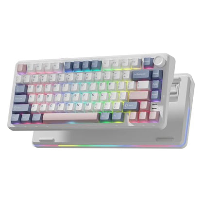L75 75% Mechanical Keyboard, Wireless Gaming Keyboard with Multifunction Knob, Creamy Gasket Structure, Hot Swap, RGB Backlight, PBT Keycap, Custom Driver, Compact Layout for Win/Mac/PC - color: Pink & Blue