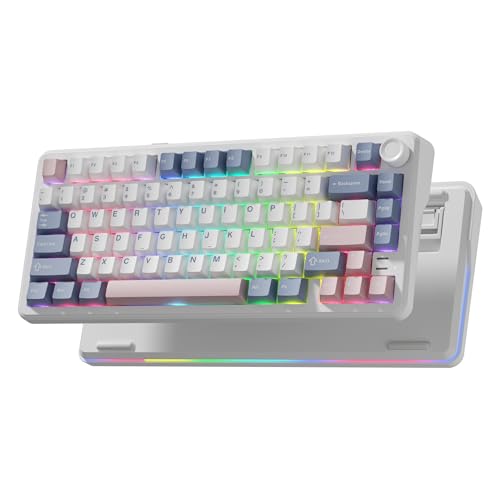 L75 75% Mechanical Keyboard, Wireless Gaming Keyboard with Multifunction Knob, Creamy Gasket Structure, Hot Swap, RGB Backlight, PBT Keycap, Custom Driver, Compact Layout for Win/Mac/PC - color: Pink & Blue