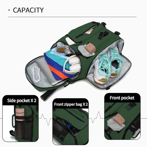 Kalesi Gym Duffle Bag Backpack 4-Way Waterproof with Shoes Compartment for travel Sport Hiking laptop - color: 02-forest Green