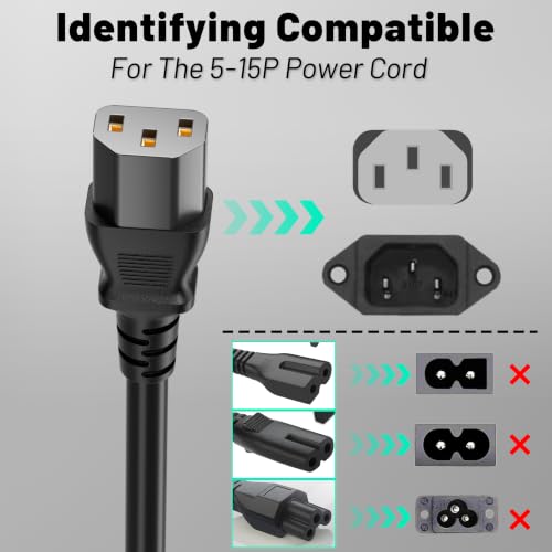 Vockjour Universal 3ft(0.93m) Power Cord, 3-Prong Pure Copper ETL, Black | 10 Amps 125 Volts NEMA 5-15P to C13 AC Cable for TV Monitor PC Printer PlayStation Samsung Dell HP Sony LG Apple Vizio Asus - size: 3FT