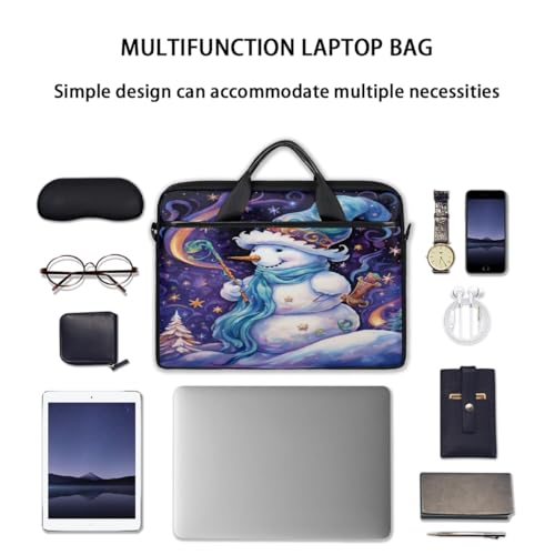 Laptop Shoulder Bag for Women Men, Waterproof Computer Case Messenger Bag Briefcase for Business Office Travel - color: Purple Magic Snowman