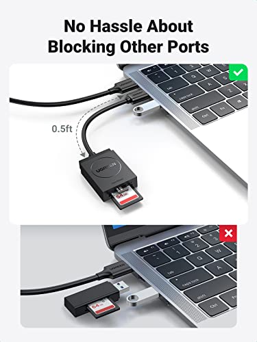 UGREEN SD Card Reader USB 3.0 | Dual Slot Flash Memory Card Reader TF SD Micro SD for Mac Windows Linux Chrome Read 2 Cards Simultaneously