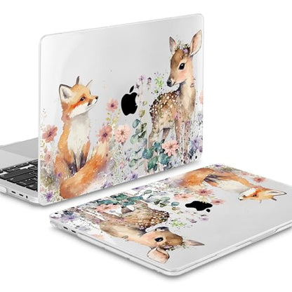 Mektron Case for MacBook Pro 16 Inch A2141 Cover 2019 Release 16" with Liquid Retina Display/Touch ID, Plastic Hard Shell with Keyboard Skin & Screen Protector & Dust Plug, Fox and Deer - color: Fox and Deer