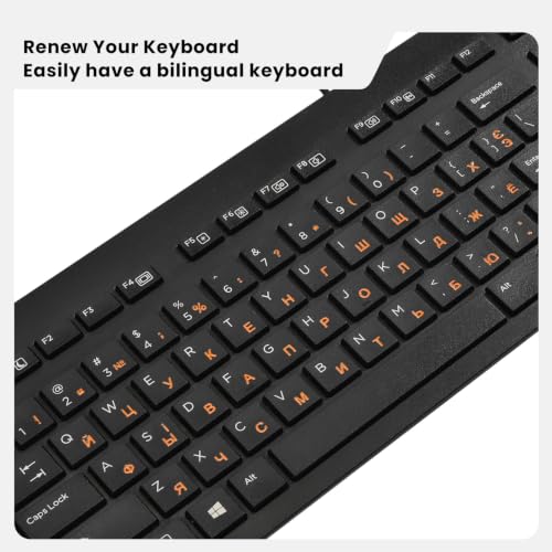 2PCS Ukrainian Keyboard Letter Stickers: 3D Ukraine Keyboard Letters Replacement Sticker, Borderless Characters Alphabet for Laptop Computer PC Desktop, Peel-Off Film, Leave Letters, Orange - size: Ukrainian-Orange