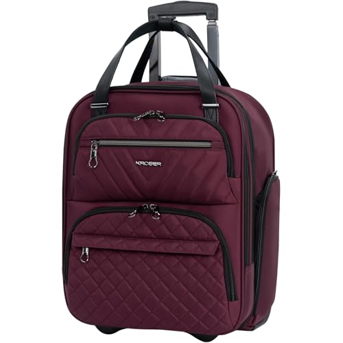 KROSER Carry On Underseat Multi-functional, 16-inch Underseater Lightweight Overnight Suitcase for Women, Burgundy - color: Burgundy