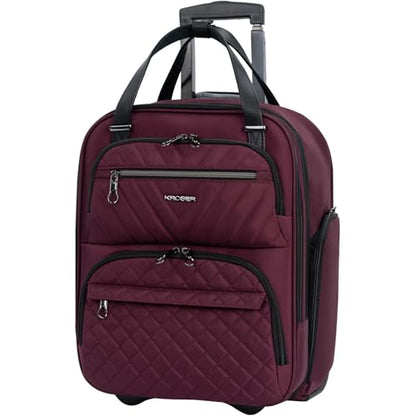 KROSER Carry On Underseat Multi-functional, 16-inch Underseater Lightweight Overnight Suitcase for Women, Burgundy - color: Burgundy