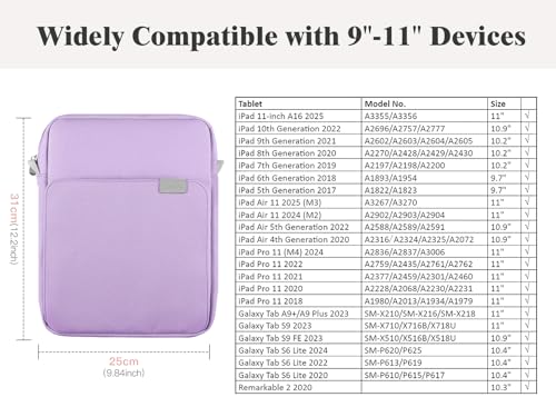 TiMOVO 9-11" Tablet Sleeve Bag Carrying Case with Strap, Purple | Fits iPad A16 11", Pad Air 11/5th & 4th 10.9", 10th Gen/10.2", Galaxy Tab A11 Plus, Multi-Pocket, Handle, Padded Protection - color: Ad-Purple, size: 9-11
