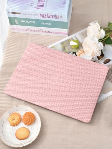Seorsok Compatible with MacBook Air 13 Inch Case 2022-2018 Release A1932 A2179 M1 A2337,Elegant Leather Plastic Hard Shell Case Transparent Keyboard Cover,Pink Woven Fabric No Logo Cutout Design - color: Pink, size: Air 13(A1932 A2179 M1 A2337)