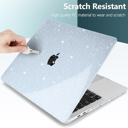 for MacBook Pro 13 inch Case 2022 2021 2020 Release Model A2338 M2/M1 A2251 A2289, Bling Plastic Hard Shell Case & Keyboard Cover Only Compatible with MacBook Pro 13 Touch Bar, Sparkly Blue - color: Sparkly Lightblue