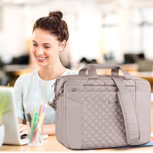 KROSER Laptop Bag 15.6 Inch Briefcase Shoulder Bag Water Repellent Laptop Bag Bussiness Carrying Handbag | Built-in luggage strap & TSA friendly, multi compartments, suitable for business, office, travel, men and women - color: Grey Pink