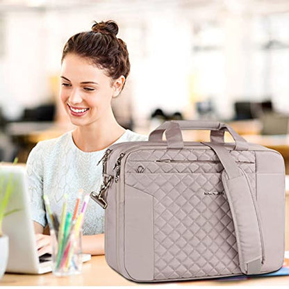KROSER Laptop Bag 15.6 Inch Briefcase Shoulder Bag Water Repellent Laptop Bag Bussiness Carrying Handbag | Built-in luggage strap & TSA friendly, multi compartments, suitable for business, office, travel, men and women - color: Grey Pink