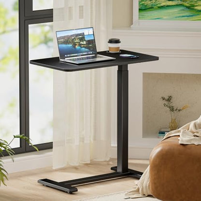 BIZUM Adjustable Hospital Bed Table on Wheels, Rolling Bedside Table Black | Adjustable height 29.7-43.3in, 27.6x15.8in surface, cup holder, 22lb capacity, pneumatic lift, 4 swivel wheels - color: Black