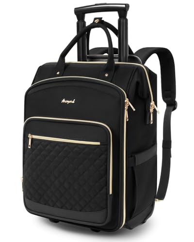 Rolling Backpack for Women, Travel Backpack with Wheels, Vertical Storage Wheeled Laptop Backpack, Overnight Underseat Carry on Luggage for College Business Work, Stylish Rolling Laptop Bag, Black - color: Black, size: Standard
