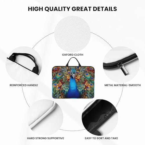 14 Inch Laptop Sleeve Case Waterproof Lightweight Laptop Case Bag Elegant Peacock Travel Laptop Bags With Handle Briefcase Messenger Bag For Women Men