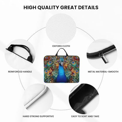 14 Inch Laptop Sleeve Case Waterproof Lightweight Laptop Case Bag Elegant Peacock Travel Laptop Bags With Handle Briefcase Messenger Bag For Women Men