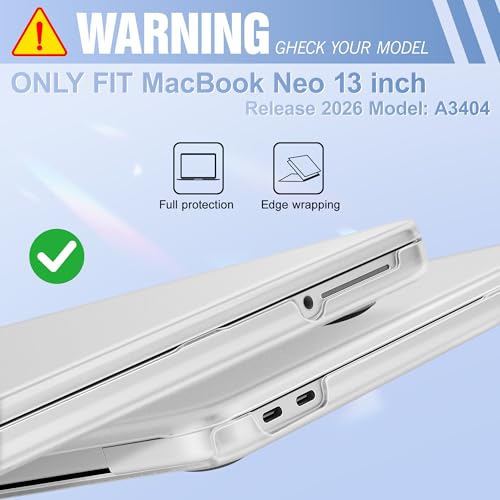 May Chen Compatible with MacBook Neo 13 inch Model A3404 2026 Release, Slim & Lightweigh Frosted Finish Protective Case with Keyboard Cover&Screen Protector, Frosted Transparency - color: Frosted Transparency
