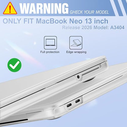 May Chen Compatible with MacBook Neo 13 inch Model A3404 2026 Release, Slim & Lightweigh Frosted Finish Protective Case with Keyboard Cover&Screen Protector, Frosted Transparency - color: Frosted Transparency