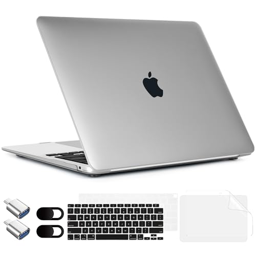 TWOLSKOO for MacBook Air 13 Inch Case 2021 2020 20219 2018 M1 A2337 A2179 A1932 Touch ID, Sturdy & Durable Protective & Ultra Thin Armor Plastic Hard Shell Case Cover with Type C Adapter, Matte Grey
