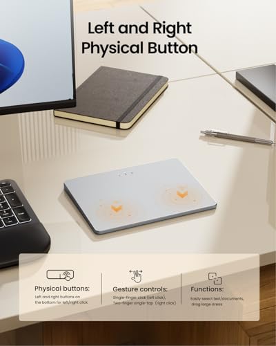 ProtoArc T1 Plus Bluetooth Trackpad for Win 11/10, White Silver | Large 6.4" touch surface, supports 3-device switching via Bluetooth. No USB receiver needed. Rechargeable and Multi-Gesture. - color: White and Silver