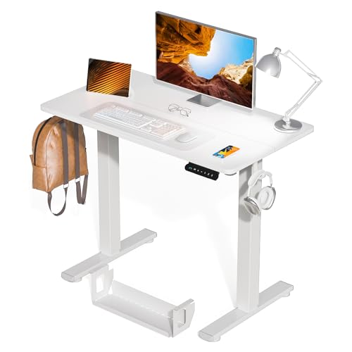 Kingant Standing Desk, 35x20 Inch Electric Height Adjustable Computer Desk | Ergonomic Small Sit Stand Desk Rising Desks for Home Office Stand Up Desk Computer Workstation with Cable Management - color: White, size: 35" x 20"