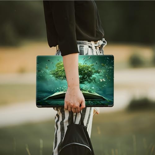 Laptop Skin Sticker Decal, Universal Protective Cover Fit 12 13 14 15.6 Inch Notebook, Reusable Water-Resistant Vinyl Decal w/ 2 Wrist Pads for Business Travel Office, Green Book Tree - color: Green Book Tree