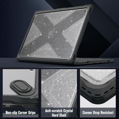 Fintie Rugged Case for MacBook Air 15 Inch, Glittering Clear | A3448 A3241 A3114 A2941, 2023 2024 2025 2026, M2 M3 M4 M5, TPU Bumper, Heavy Duty Hard Shell Cover - color: Glittering Clear
