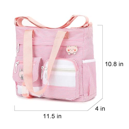 Phaoullzon Cute Messenger Bag Kawaii Crossbody Purse for Teen Shoulder Tote | Gifts for Girls/ Women, Nylon Japanese College Satchel Travel Work Gym Handbag - color: Stripes Pink, style: Medium