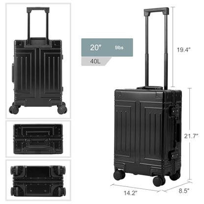 All Aluminum Carry On Luggage，Cut from Whole Aluminum Sheet，22x14x9 Airline Approved ，（3rd Generation，Premium Metal zipperless suitcase ） (black, 28inch) - color: black, size: 28 inch