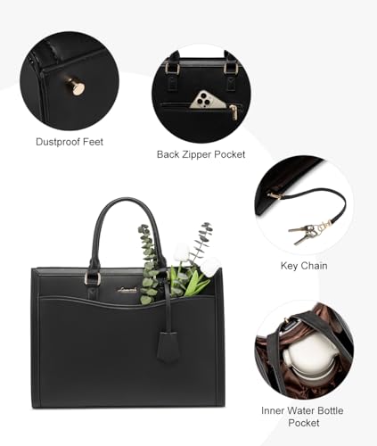 LOVEVOOK Laptop Tote Bag for Women, Leather Office Work Bag Briefcase fit for 15.6 inch Laptop, Large Teacher Computer Bag Handbag,2pcs Set Leather/Black | PU Leather Business Briefcase Teacher Travel College Bag Handbag fit for 15.6 inch Laptop, Office P