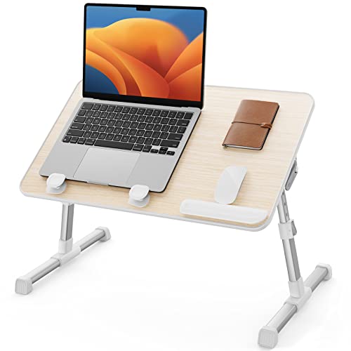SAIJI Laptop Bed Tray Table, Adjustable Home Office Standing Desk Portable Lightweight Foldable Lap Desk for Sofa Couch Floor Working Studying Reading Writing Eating,Fit Up to 17" Laptop(Large,Teak) - color: Teak, size: 23.6*13 inches