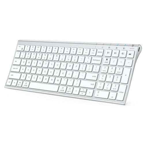 iClever BK10 SE Bluetooth Keyboard for Mac, Slim Full-Size Keyboard, Silver | 3-Device Bluetooth Switching, Quiet Typing, Mac-Style Layout with Numeric Keypad, USB-C Rechargeable for Laptop Tablet and PC - color: Silver