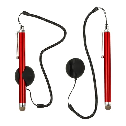 PATIKIL 2 Pcs Screen Capacitive Pen with Spring Rope Fixing Dock High Sensitivity for Mobile Phone Car Navigation GPS POS Tablet Laptop, Red - color: Red