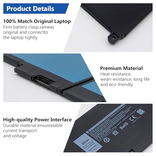 DJW F3YGT Battery Replacement for Dell Latitude 14 7000 7480 7490/13 7000 7380 7390 P29S002/12 7000 7280 7290 Series 0DM3WC DM3WC DM6WC 2X39G KG7VF V4940 451-BBYE 453-BBCF - size: F3YGT