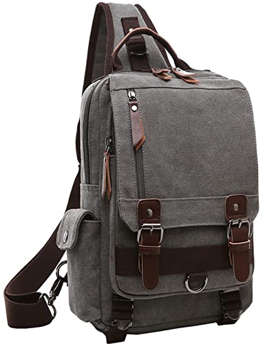 mygreen Canvas Cross Body Messenger Bag Shoulder Sling Backpack Travel Rucksack - color: Gray, size: Large