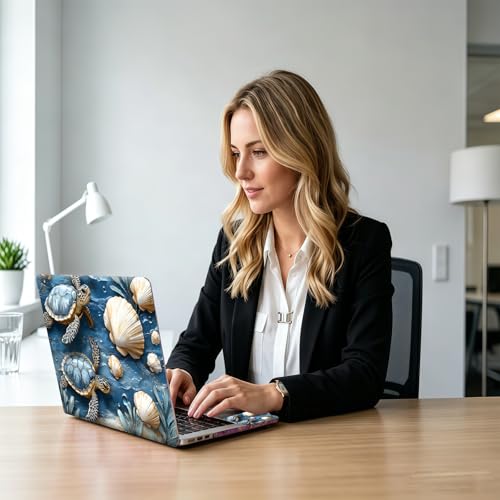 Sea Turtles and Shells Stone Universal Laptop Skin Sticker 3PCS, Protective Decal Trim-to-Fit 11.6" 13.3" 14" 15.6" Laptop Vinyl Cover, Removable Anti-Scratch Computer Decal Protector - color: Sea Turtles and Shells Stone